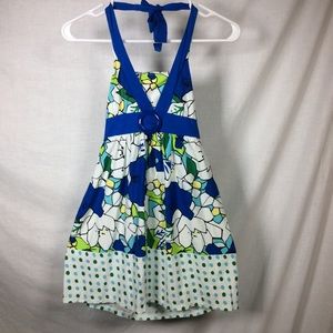 Disorderly Kids Halter Blue/Green Floral Dress
